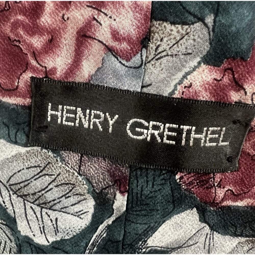 90s Henry Grethel Silk Neck Tie 57" x‎ 4" Floral Vintage Blue Red Green